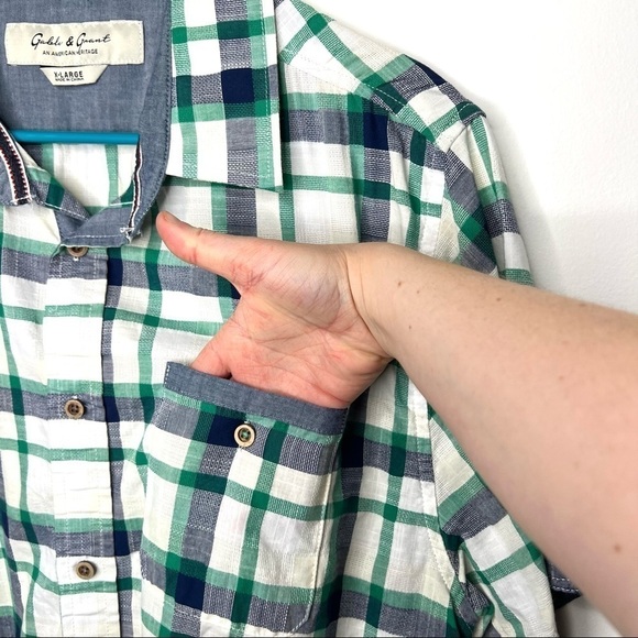 Gable & Grant White Blue Green Plaid Casual Button Down Short Sleeve Shirt XL - Picture 4 of 11